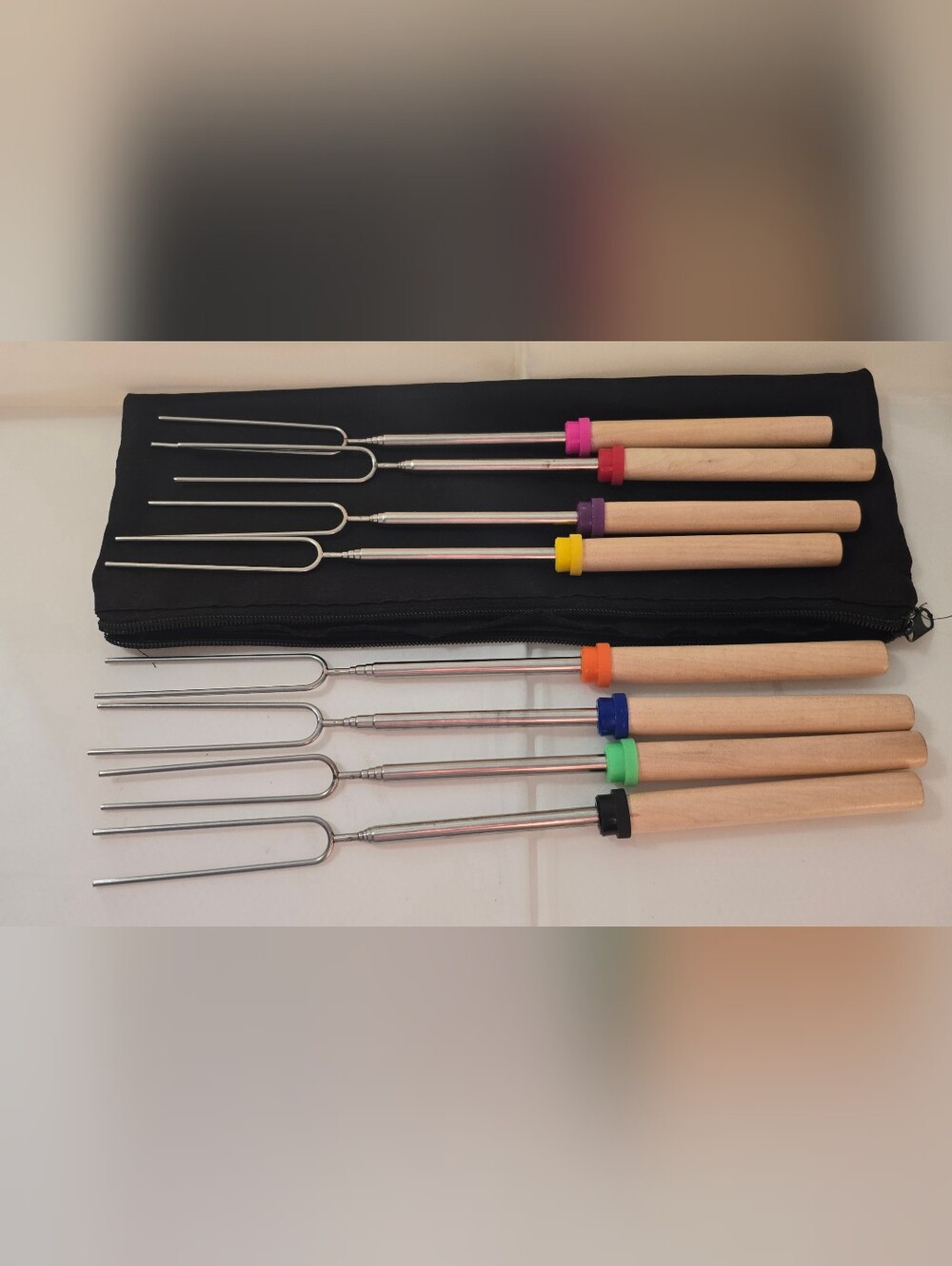 Set of 8 Marshmallow Roasting Forks Hot Dog Campfire Sticks Wood Handles